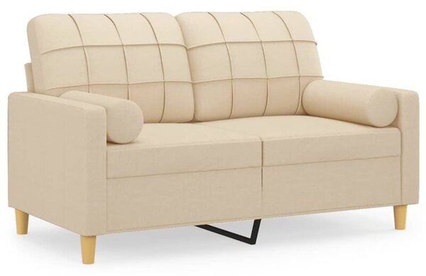 Sofa 2-osobowa z poduszkami, kremowa, 120 cm, tkanina
