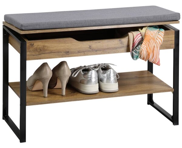 Szafka na buty z siedziskiem 70 × 30 × 48 cm, dekor dębu / czarny KESPER 15977
