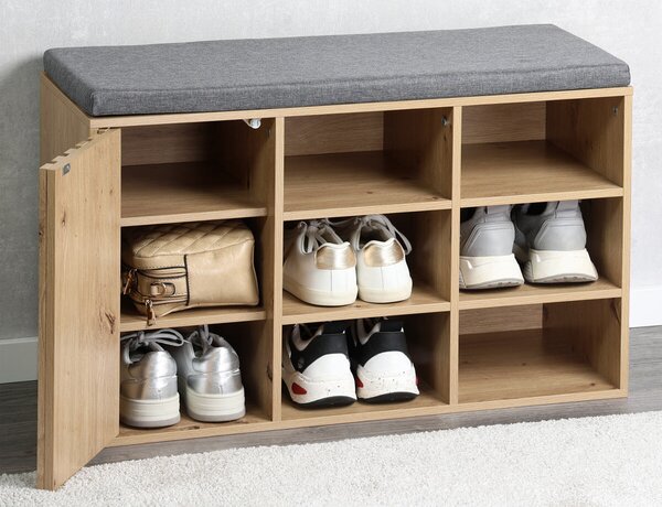 Szafka na buty z siedziskiem 76 × 29,5 × 48 cm, dekor dąb / szary KESPER 15946