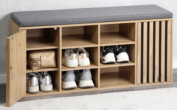 Szafka na buty z siedziskiem 103 × 29,5 × 48 cm, dekor dąb / szary KESPER 15947