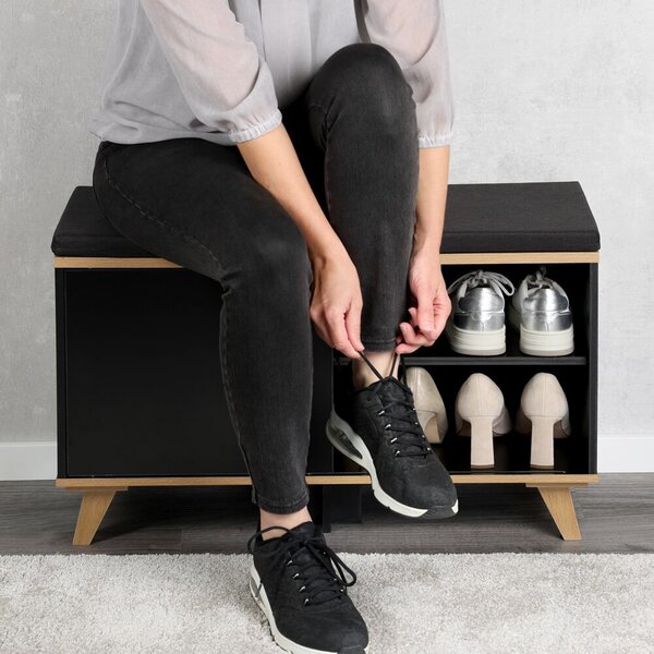 Szafka na buty z siedziskiem 77 × 30 × 48 cm, czarna KESPER 15943