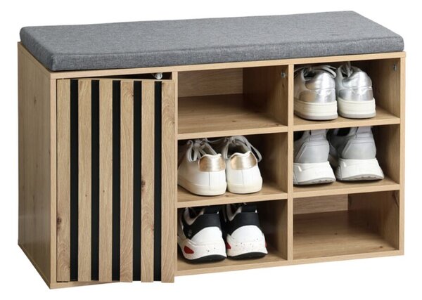 Szafka na buty z siedziskiem 76 × 29,5 × 48 cm, dekor dąb / szary KESPER 15946