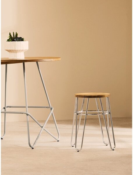 Stołek z litego drewna wiązu w kolorze srebra/w naturalnym kolorze District – Premier Housewares