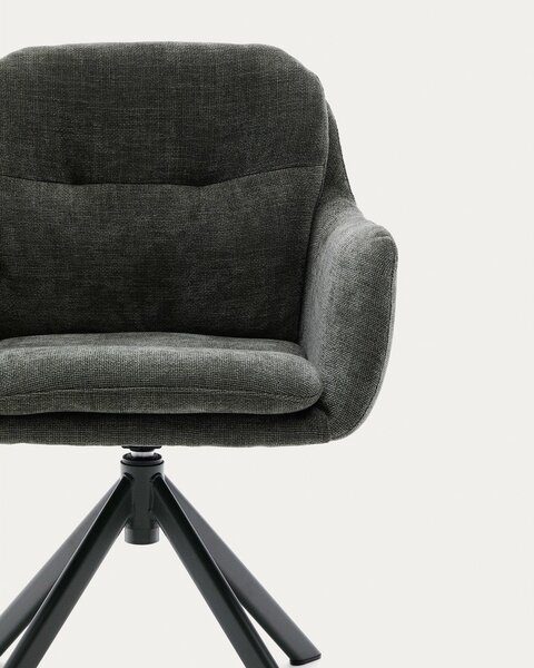 Ciemnozielony tapicerowany fotel jadalniany z podłokietnikami Lexa – Kave Home