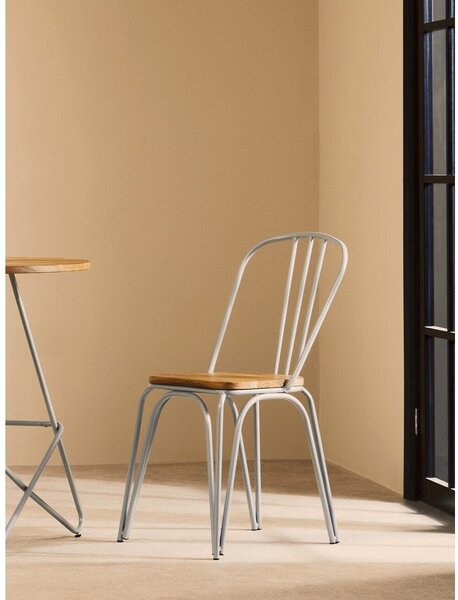 Szare/w naturalnym kolorze krzesło z litego drewna wiązu District – Premier Housewares