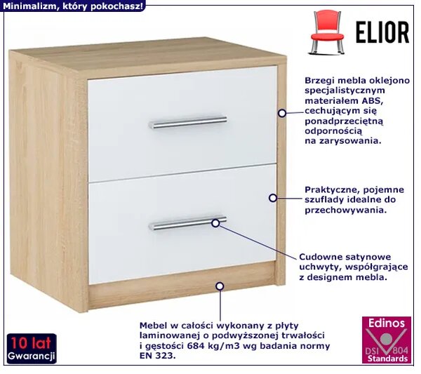 Minimalistyczna szafka nocna dąb sonoma + biały C8-S17