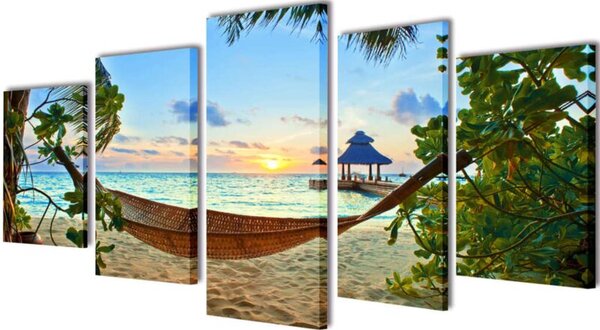 Zestaw obrazów canvas 100 x 50 cm plaża i hamak