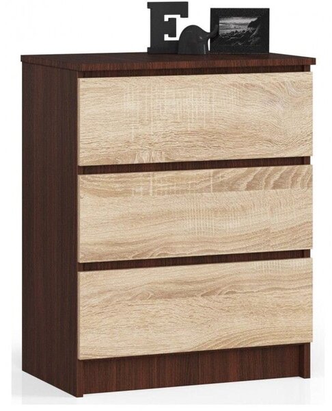 Komoda do sypialni, 3 szuflady, STILO, 60x40x77 cm, wenge, dąb sonoma, mat | TYLETEGOTU