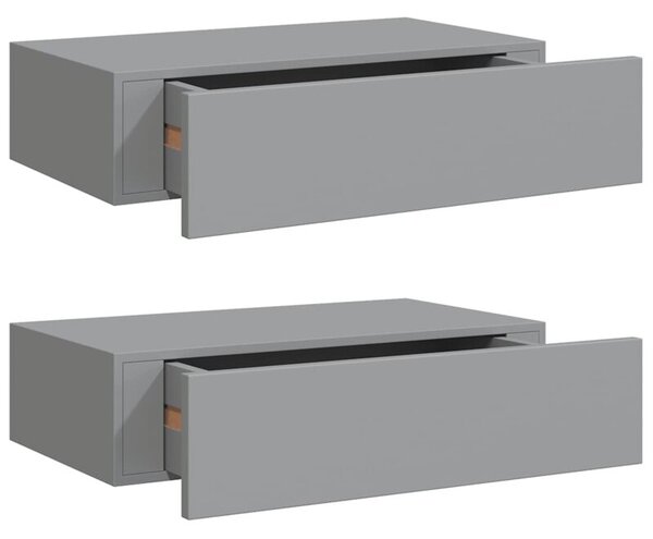 Półki ścienne z szufladą, 2 szt., szare, 40 x 23,5 x 10 cm, mdf