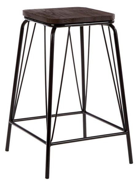 Czarny/brązowy stołek z litego drewna wiązu District – Premier Housewares