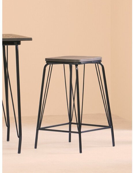 Czarny/brązowy stołek z litego drewna wiązu District – Premier Housewares