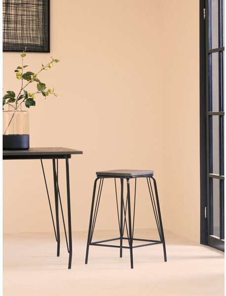Czarny/brązowy stołek z litego drewna wiązu District – Premier Housewares