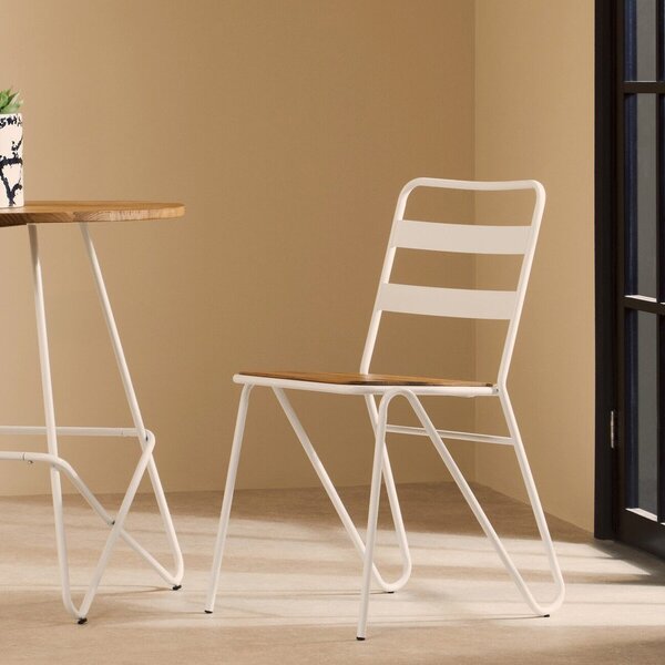 Białe/w naturalnym kolorze krzesło z litego drewna wiązu District – Premier Housewares