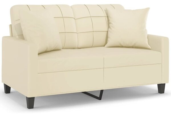 Sofa 2-osobowa z poduszkami, kremowa, 120 cm, sztuczna skÃ³ra
