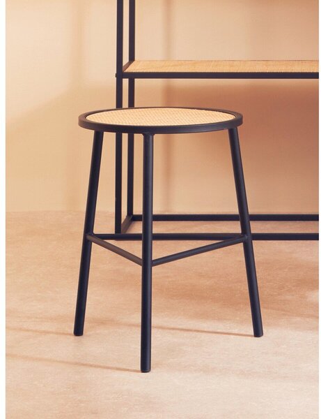 Czarny/w naturalnym kolorze rattanowy stołek Depok – Premier Housewares