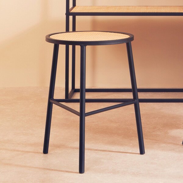 Czarny/w naturalnym kolorze rattanowy stołek Depok – Premier Housewares