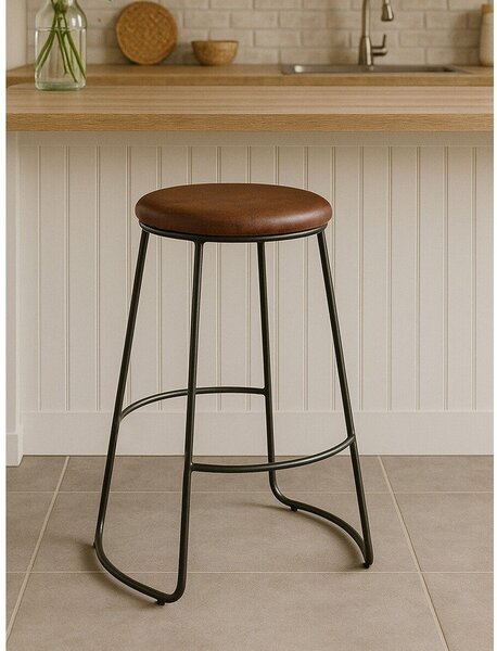 Czarny/brązowy tapicerowany hoker (wysokość siedziska 64 cm) Brixton – Premier Housewares