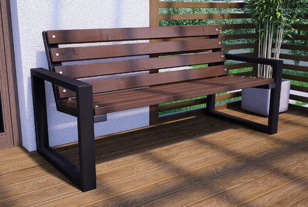 Drewniana ławka ogrodowa osiedlowa 150 cm orzech | Umeblowana.com