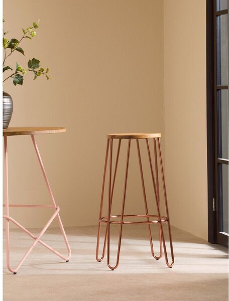Hoker z litego drewna wiązu w naturalnym kolorze/w kolorze różowego złota (wysokość siedziska 75 cm) District – Premier Housewares