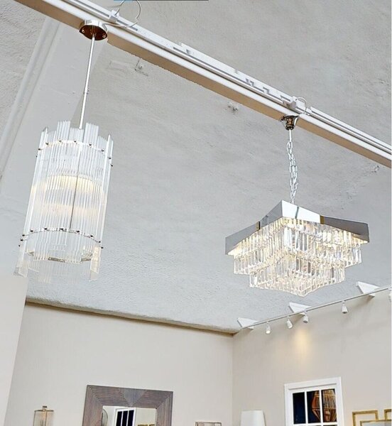 Metalowa lampa wisząca w kolorze srebra ze szklanym kloszem ø 27 cm Ritz – Premier Housewares