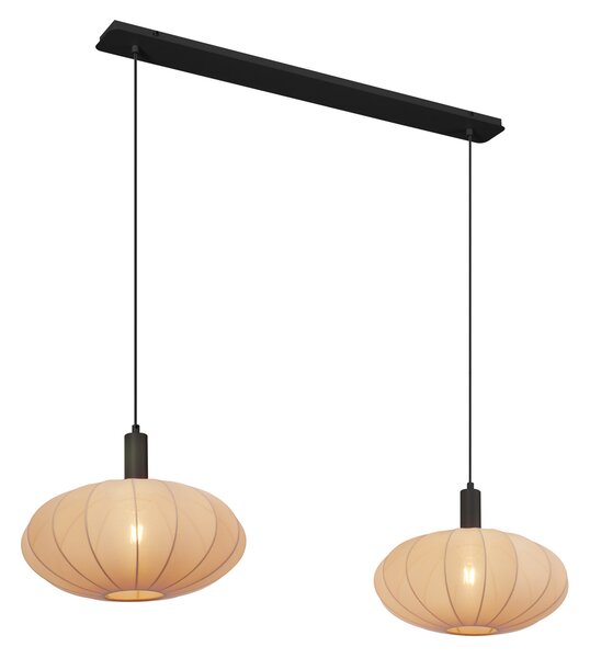 Lampa wisząca Japandi czarna z brązowym materiałowym kloszem 2-źródła światła - Bida