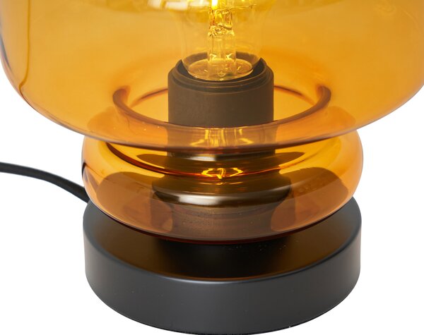Lampa stołowa w stylu retro czarna z pomarańczowym szkłem - Denise