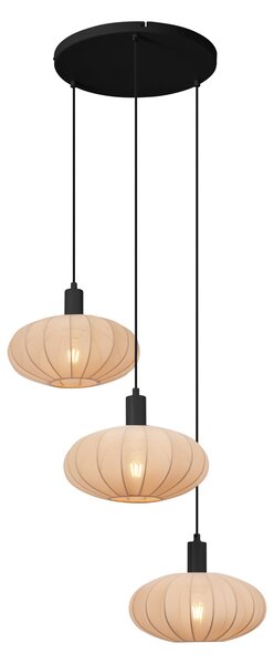 Lampa wisząca Japandi czarna z brązowym materiałowym kloszem 3-źródła światła - Bida