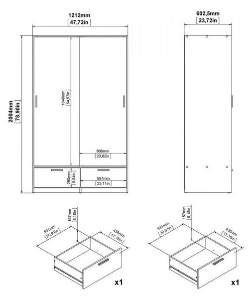 Szafa w dekorze dębu z drzwiami przesuwnymi 121x200 cm Line – Tvilum