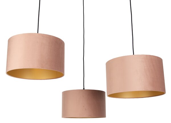 Lampa wisząca czarna z różowym kloszem i złotym wnętrzem 35 cm 3-źródła światła - Cava