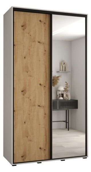 Szafa przesuwna wysoka Davos 3 130, gł. 45 cm biały + artisan + czarny