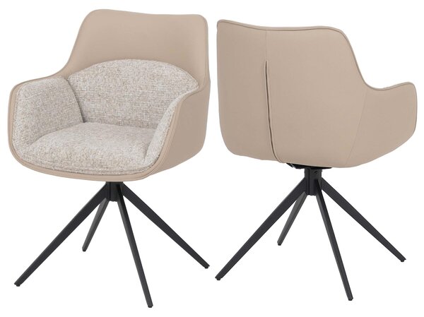 Zestaw 2 krzeseł do jadalni, model HWC-R23, krzesło kuchenne, obrotowe, wykonane z materiałów: sztuczna skóra, tkanina chenille (410 g/m²), kolor beżowy