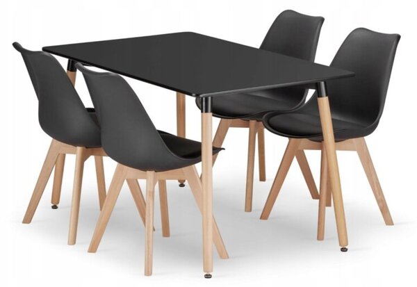 Zestaw stół prostokątny ADRIA 120x80cm czarny + 4 krzesła MARK czarne