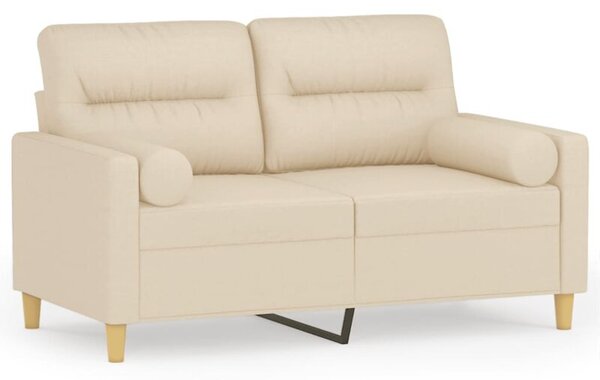Sofa 2-osobowa z poduszkami, kremowa, 120 cm, tkanina