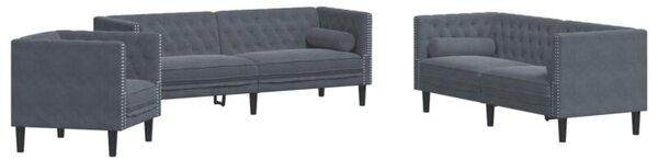 Wypoczynek 3-cz. chesterfield z waÅkami, ciemnoszary, aksamit