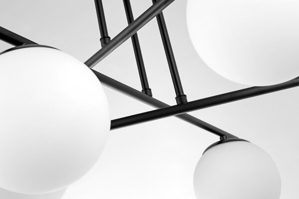 LAMPA SUFITOWA WISZĄCA ŻYRANDOL NOWOCZESNA CZARNA BIAŁE KULE LEDO 6