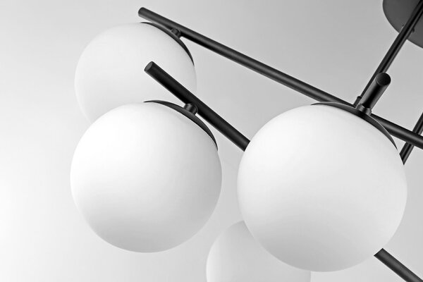 LAMPA SUFITOWA WISZĄCA ŻYRANDOL NOWOCZESNA CZARNA BIAŁE KULE LEDO 6