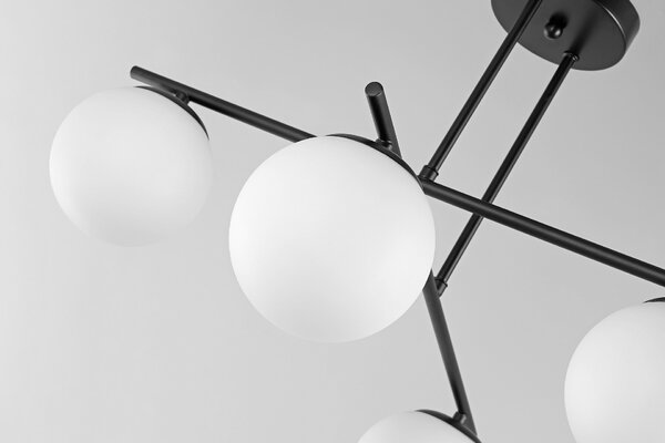 LAMPA SUFITOWA WISZĄCA ŻYRANDOL NOWOCZESNA CZARNA BIAŁE KULE LEDO 4