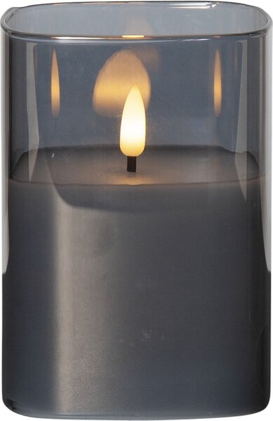 Szara woskowa świeca LED w szkle Star Trading Flamme, wys. 12,5 cm