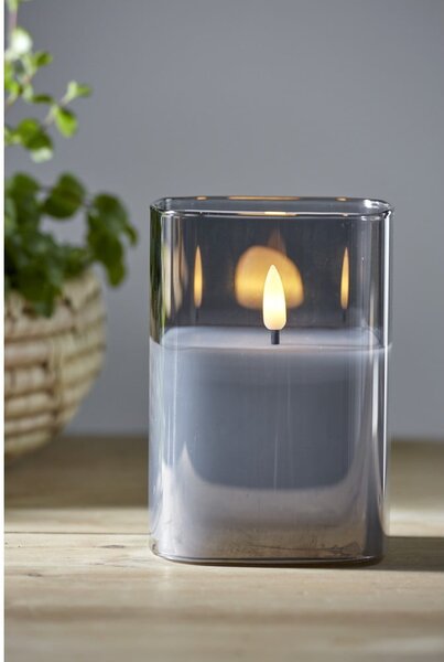 Szara woskowa świeca LED w szkle Star Trading Flamme, wys. 12,5 cm