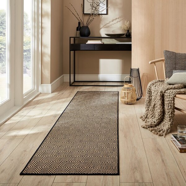 Czarno-naturalny chodnik na schody z juty 60x800 cm Diamond – Flair Rugs