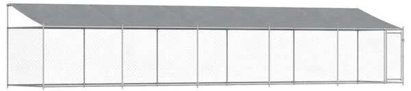 Klatka dla psa, z dachem i drzwiami, szara, 10x2x2 m, stal