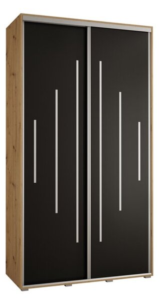 Szafa przesuwna wysoka Davos 12 130, gł. 60 cm artisan + czarny + srebrny