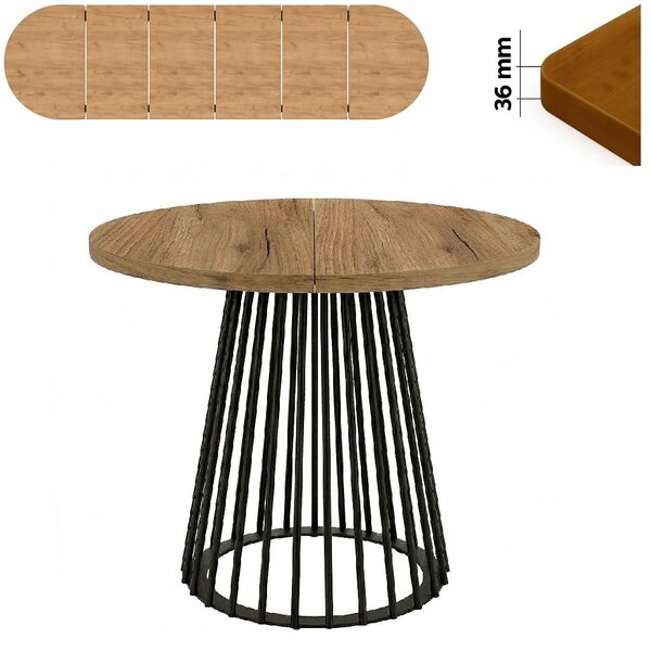 Stół 100/300 cm okrągły rozkładany, blat 3,6 cm, Ażurowa Metalowa podstawa I ArtDHome