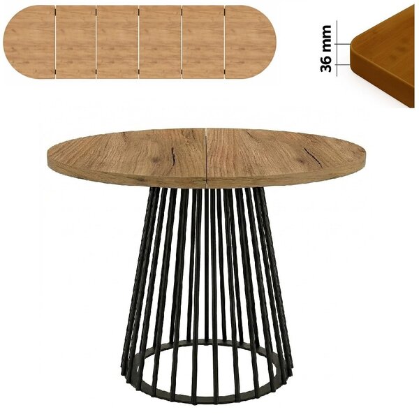 Stół 120/320 cm okrągły rozkładany, blat 3,6 cm, Ażurowa Metalowa podstawa I ArtDHome