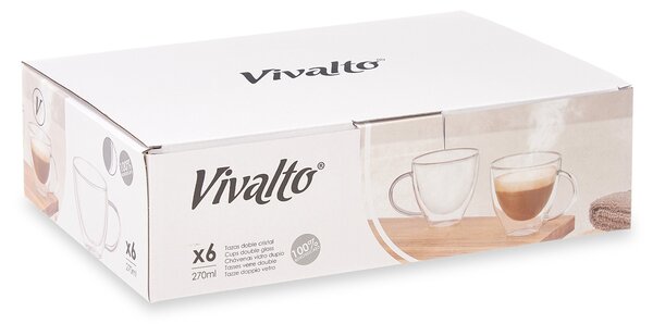 Zestaw kubków z podwójnym dnem i ściankami, 6 sztuk, 270 ml
