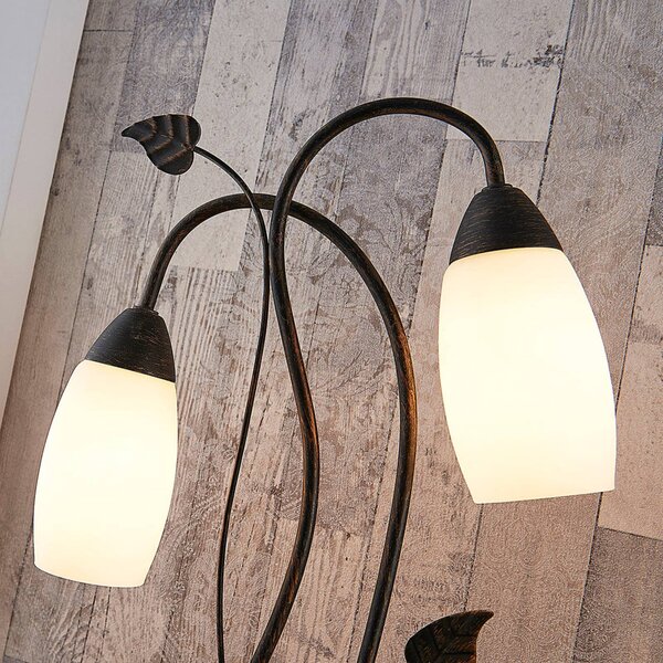 Lampa stołowa Stefania Lindby, brązowy / rdzawy, salon / jadalnia, szkło, antyczny