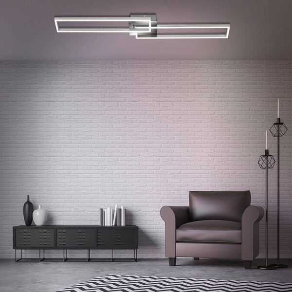 Briloner Lampa sufitowa LED Frame, możliwość ściemniania, aluminiowy / szary / cynkowy, salon / jadalnia, metal, nowoczesny