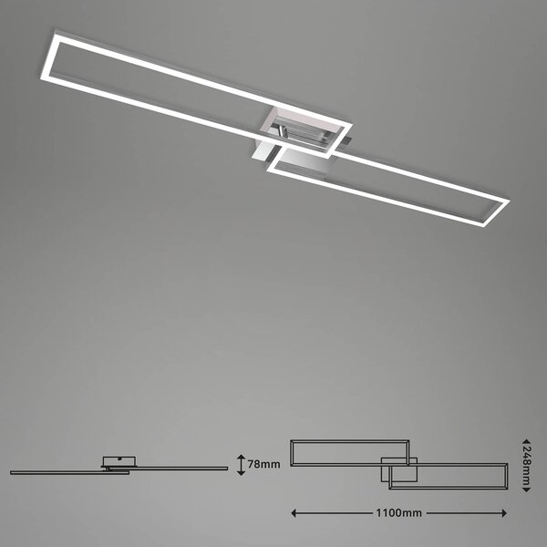 Briloner Lampa sufitowa LED Frame, możliwość ściemniania, aluminiowy / szary / cynkowy, salon / jadalnia, metal, nowoczesny