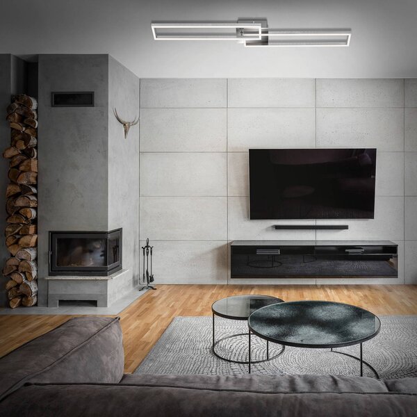 Briloner Lampa sufitowa LED Frame, możliwość ściemniania, aluminiowy / szary / cynkowy, salon / jadalnia, metal, nowoczesny