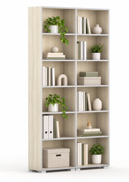 Biblioteka SILVER LINE, 2 kolumny, 2230 x 1200 x 400 mm, dąb naturalny